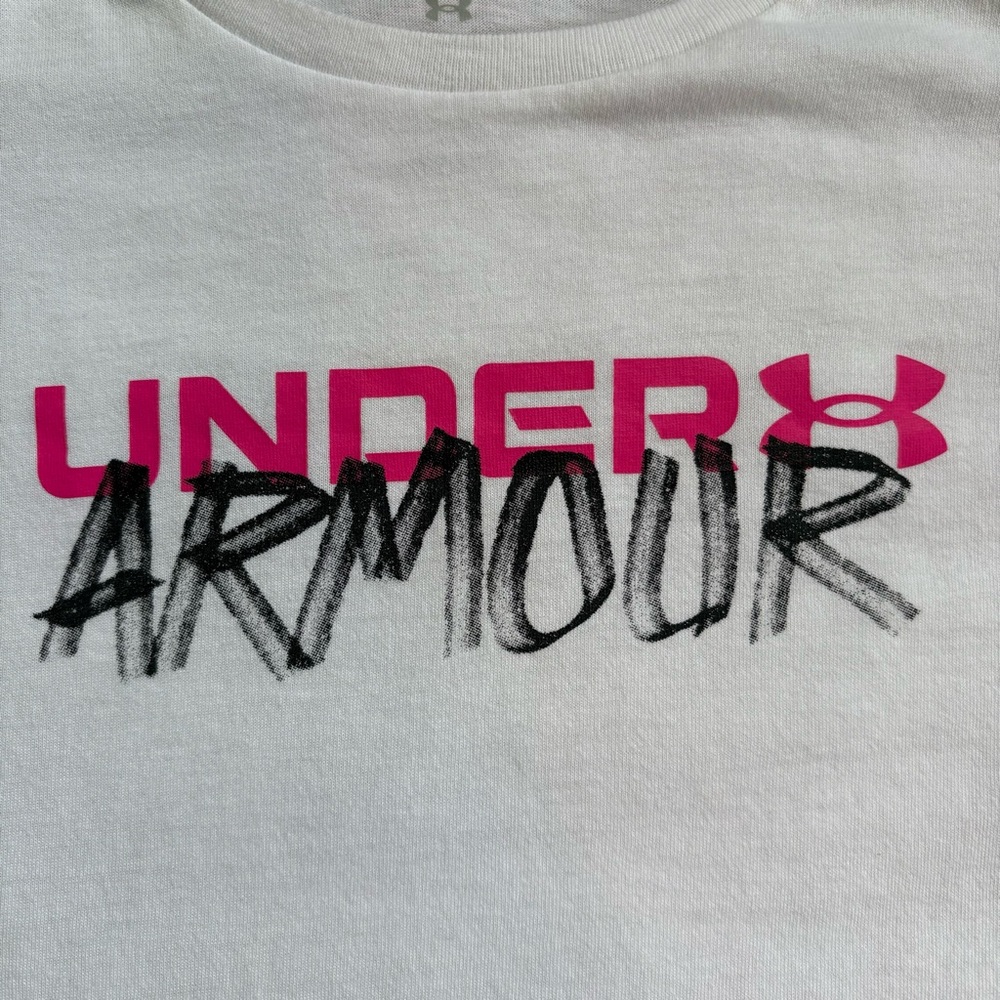 🤍5 for 20$ Under Armour Girls White and Pink Short Sleeve Tee Size Youth Medium - Picture 3 of 8
